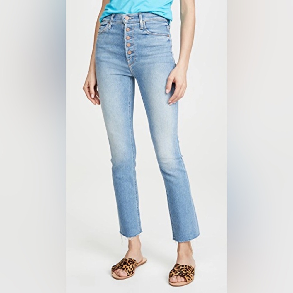 MOTHER Light Blue High-Rise Cropped Ankle Jeans